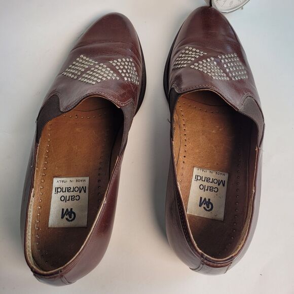 VTG 70s Studded Leather Loafer Shoe Cognac Men US 9 Slip On ITALY Carlo Morandi main image 9